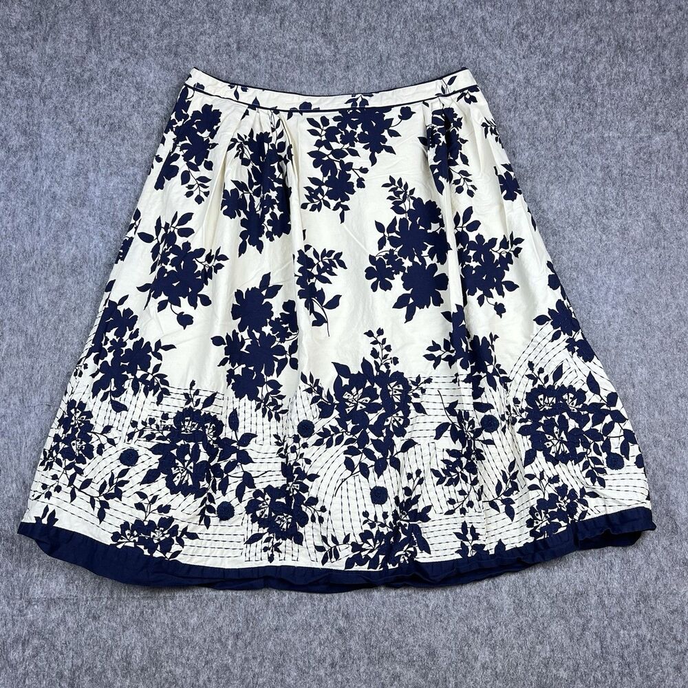 Coldwater Creek Women's Skirt Floral Navy Blue White 100% Cotton Size Large
